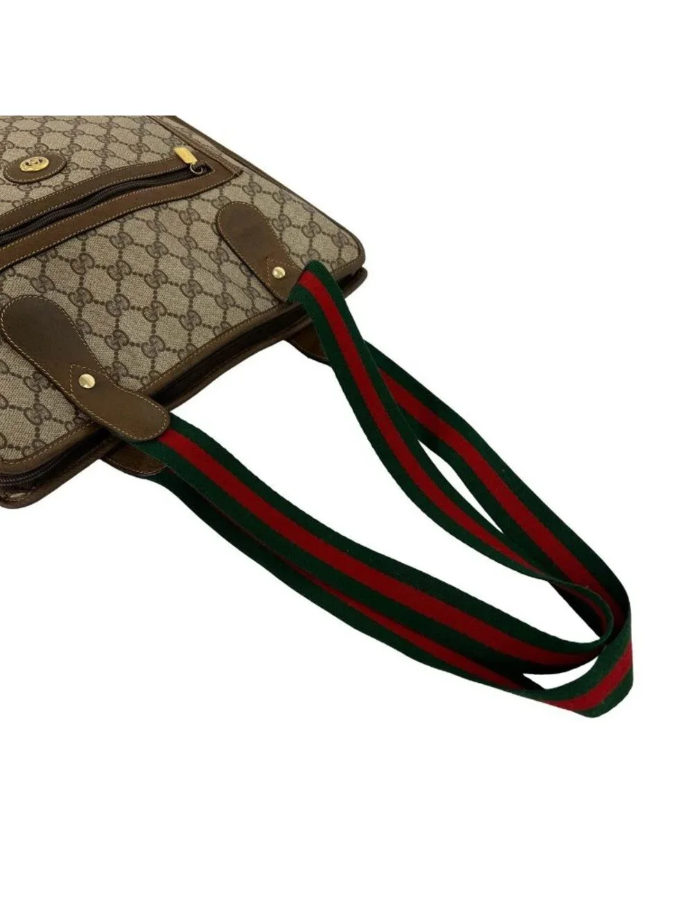Gucci Vintage Sherry Line GG Logo Pattern Leather Tote Brown Red Green